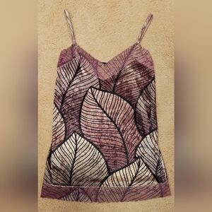 Vintage 90s Cocomo Velvet & Lace Leaf Print Cami Top w Adjustable Straps.